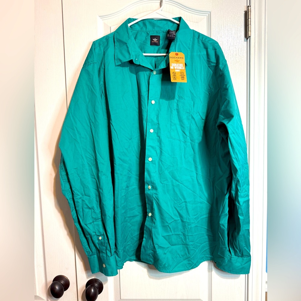 Dockers‎ Signature No Wrinkle Button-Up Shirt Size XXL -Teal NEW